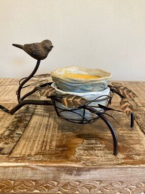 Scentsy Bird Nest Element Wax Warmer - Retired - Metal & Ceramic - Fall Decor